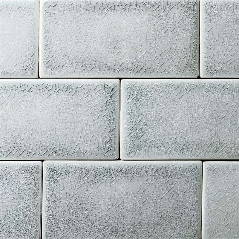 Baroque Crackled Series Sky 3x6 Subway Glass Tile 