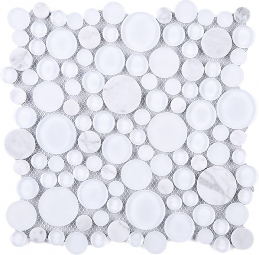 Carrara Round Glass and Stone Mosaic Tile JBUBW2