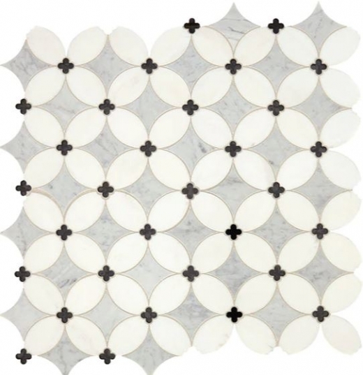 Etched Marble With Antique Mirror Diamonds Mosaic Tile Sample